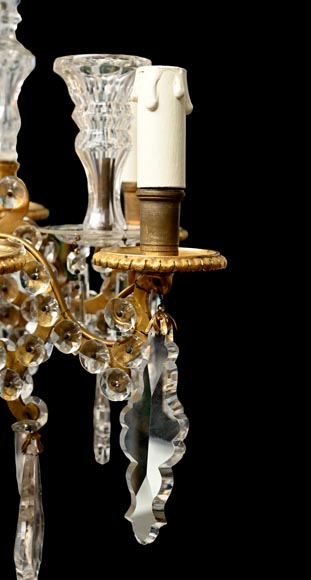 Lustre à six feux en cristal taillé et bronze doré, dans le style de la Cristallerie Royale de Champagne de Bayel-6