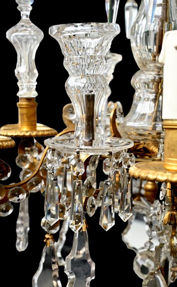 Lustre à six feux en cristal taillé et bronze doré, dans le style de la Cristallerie Royale de Champagne de Bayel-7