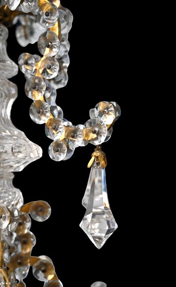 Lustre à six feux en cristal taillé et bronze doré, dans le style de la Cristallerie Royale de Champagne de Bayel-8