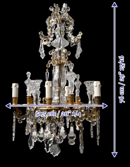 Lustre à six feux en cristal taillé et bronze doré, dans le style de la Cristallerie Royale de Champagne de Bayel-9