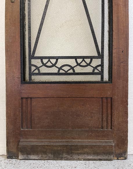 Porte intérieure Art Déco en bois et ferronnerie, à décor géométrique et vitrage granité Porte intérieure Art Déco en bois et ferronnerie, à décor géométrique et vitrage granité-8