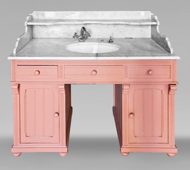Lavabo de style Napoléon III en marbre et bois peint-0