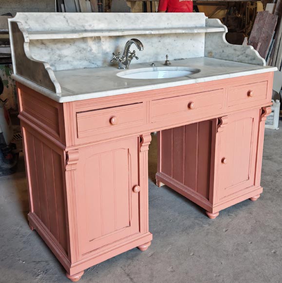 Lavabo de style Napoléon III en marbre et bois peint-1