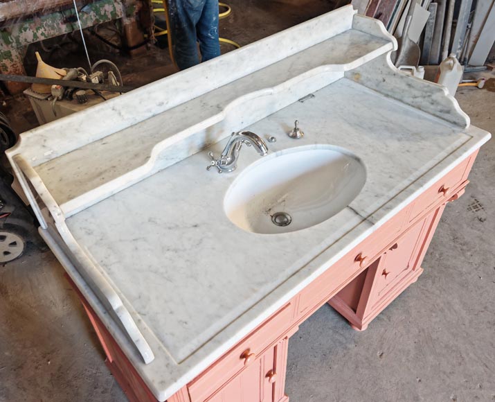 Lavabo de style Napoléon III en marbre et bois peint-3