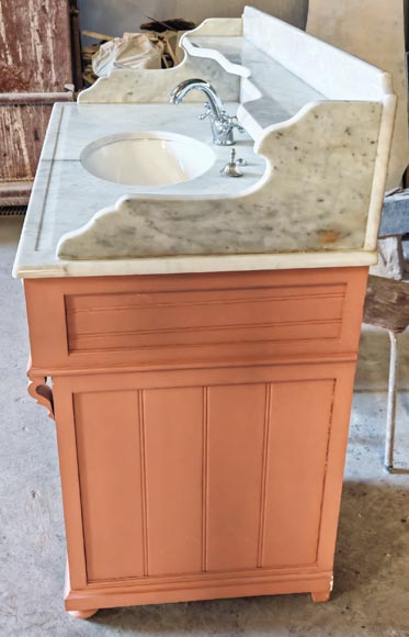 Lavabo de style Napoléon III en marbre et bois peint-4