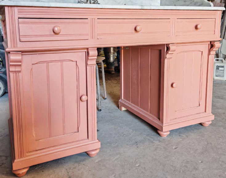 Lavabo de style Napoléon III en marbre et bois peint-5