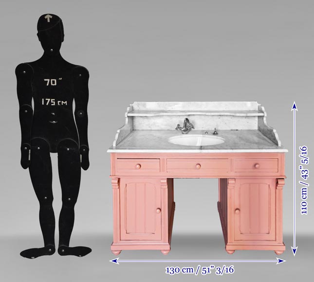 Lavabo de style Napoléon III en marbre et bois peint-6