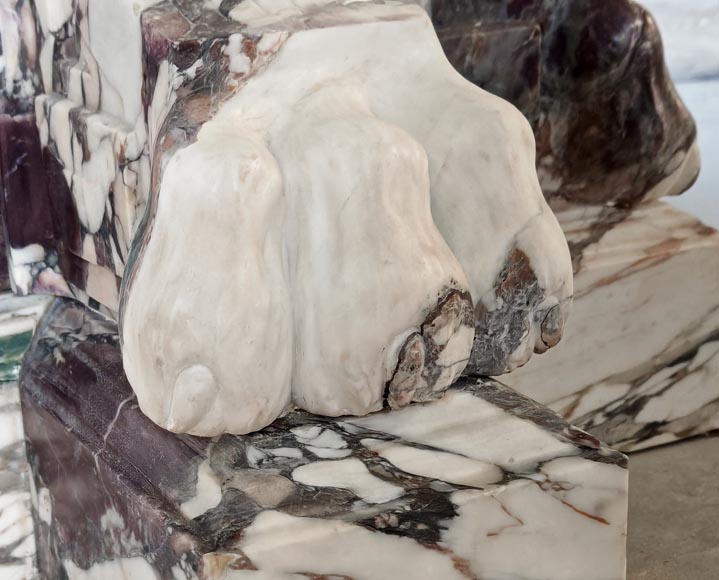 Grande console de style Napoléon III en marbre Brèche violette à pattes de lion-7