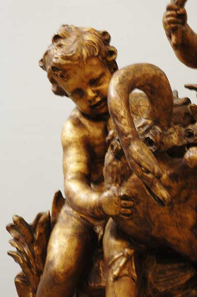 Gilded garden fountain with putti and swan_fr