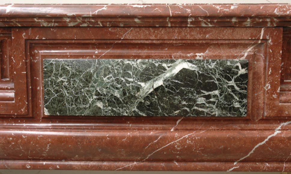 Cheminée de style Louis XIV en marbre Rouge du Nord à incrustation-1