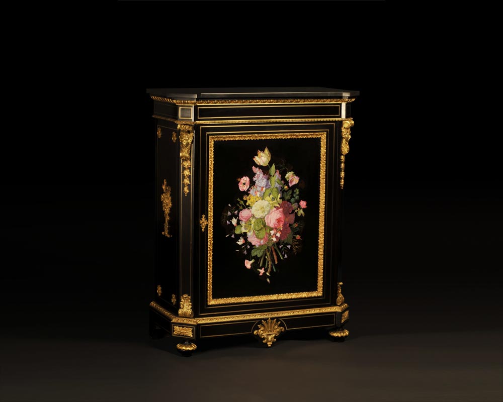 Julien-Nicolas RIVART (1802-1867) et Pierre-Joseph GUEROU - Paire de meubles d’appui à décor de bouquet en marqueterie de porcelaine-1