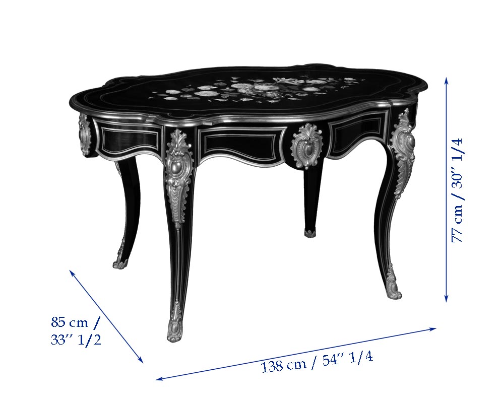 Julien-Nicolas RIVART (1802-1867) - Table de style Louis XV en poirier noirci à décor de marqueterie de porcelaine-3