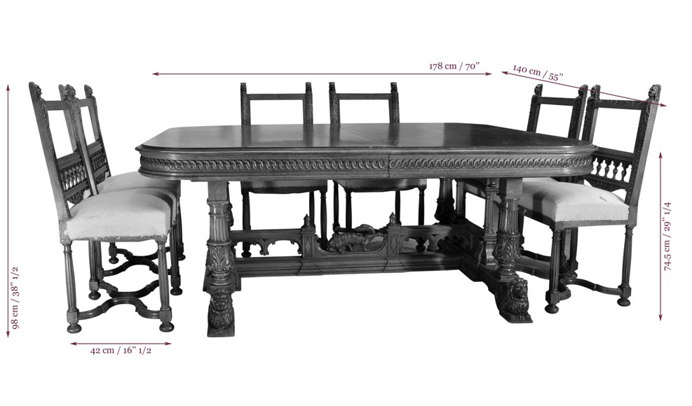VEROT, ébéniste - Mobilier de salle à manger de style Néo-Renaissance en noyer sculpté-12