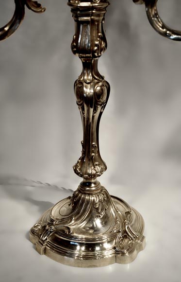 Exceptionelle paire de chandeliers de style Louis XV en argent par BOIN-TABURET-4