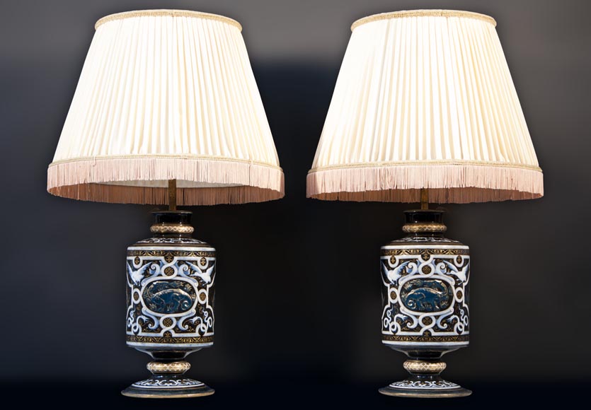 Edouard DAMMOUSE - Paire de lampe de style Néo-Renaissance datée de 1885-0