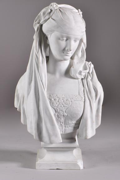 Albert-Ernest Carrier de Belleuse dit « CARRIER-BELLEUSE » (1824 - 1887) (d'après), Buste de jeune fille en biscuit-0