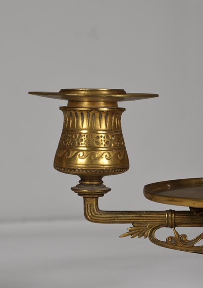 "La Bacchanale", paire de bougeoirs en bronze doré et marbre Rouge Griotte-3