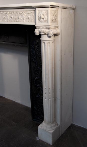 Exceptionnelle cheminée ancienne de style Louis XVI à colonnes détachées en marbre statuaire de Carrare-8