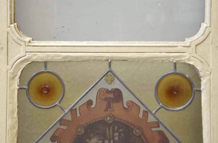 Double porte à décor de vitrail à profil d'homme et de femme en médaillon-2