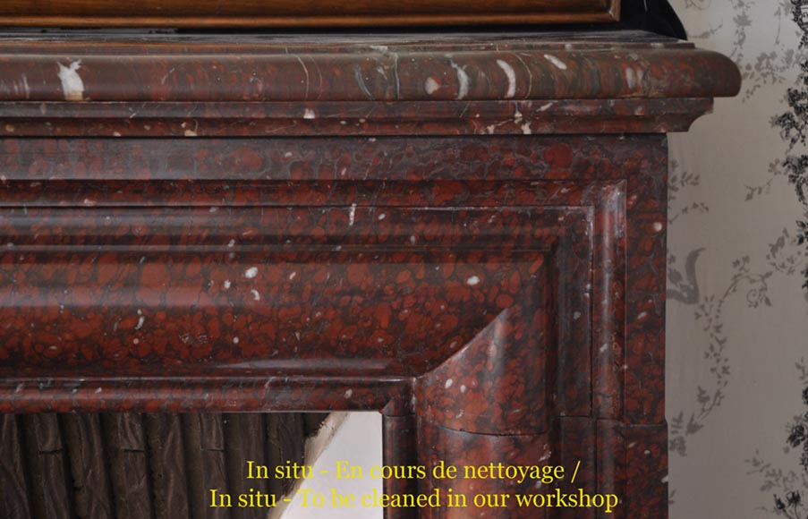Cheminée ancienne de style Louis XIV en marbre Rouge Griotte-6