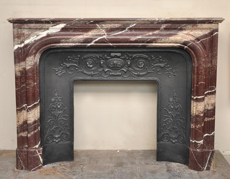 Cheminée ancienne de style Louis XIV en marbre de Campan Rubané-0
