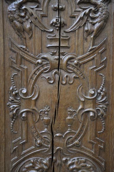 Fausse paire de portes anciennes en chêne sculpté du XIXè siècle-6