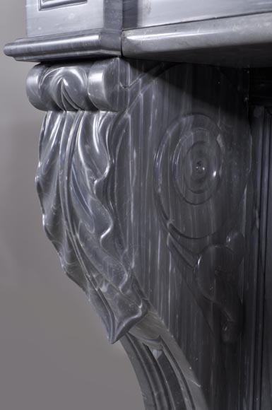 Belle cheminée de style Napoléon III à pattes de lions en marbre Bleu Turquin-3