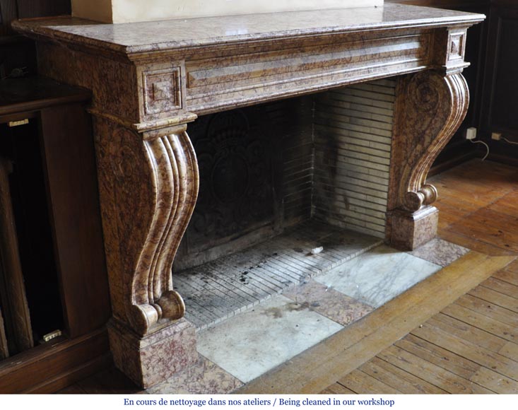 Belle cheminée ancienne de style Louis-Phillipe en marbre Brocatelle-2
