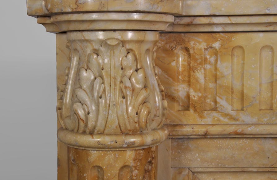 Belle cheminée ancienne de style Louis XVI à demi-colonnes en marbre Jaune de Sienne-3