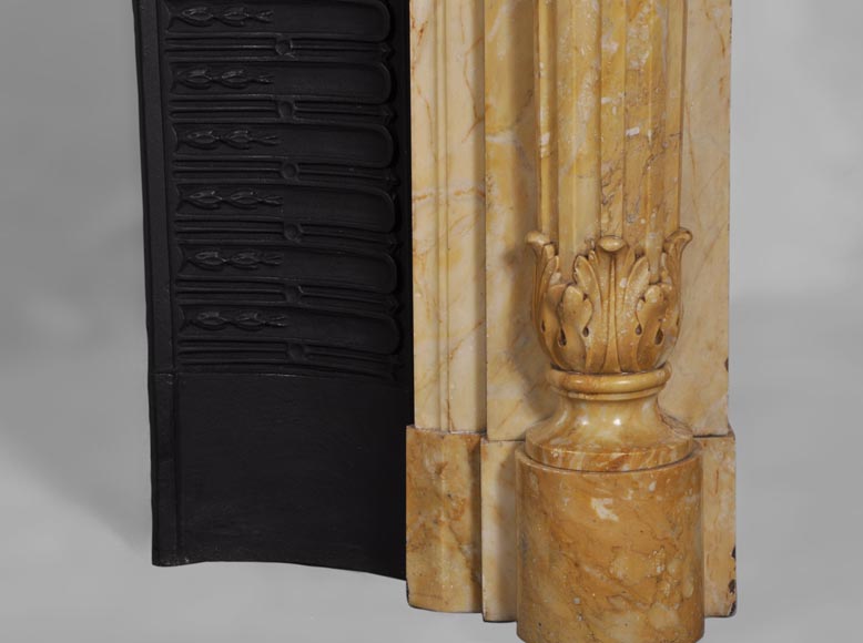 Belle cheminée ancienne de style Louis XVI à demi-colonnes en marbre Jaune de Sienne-7