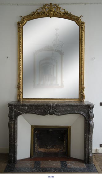 Cheminée ancienne d'époque Louis XV en marbre Gris Sainte Anne, XVIIIè siècle-7