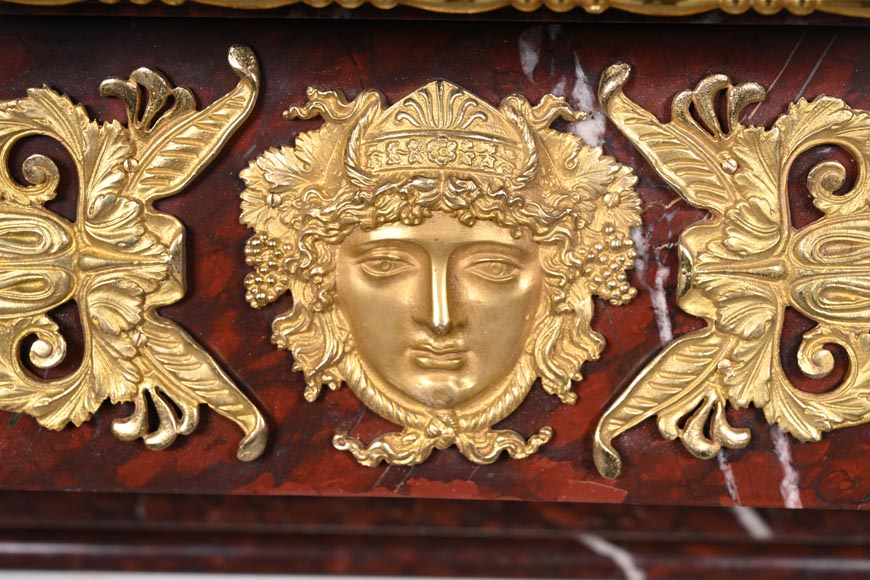 Cheminée Empire en marbre Rouge Griotte et bronzes dorés-2