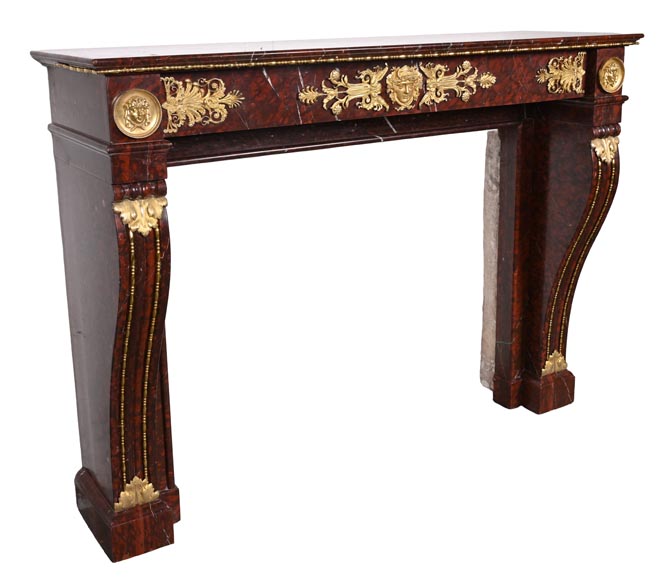 Cheminée Empire en marbre Rouge Griotte et bronzes dorés-6