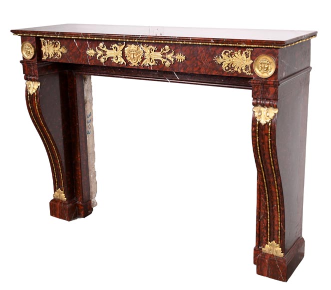Cheminée Empire en marbre Rouge Griotte et bronzes dorés-10