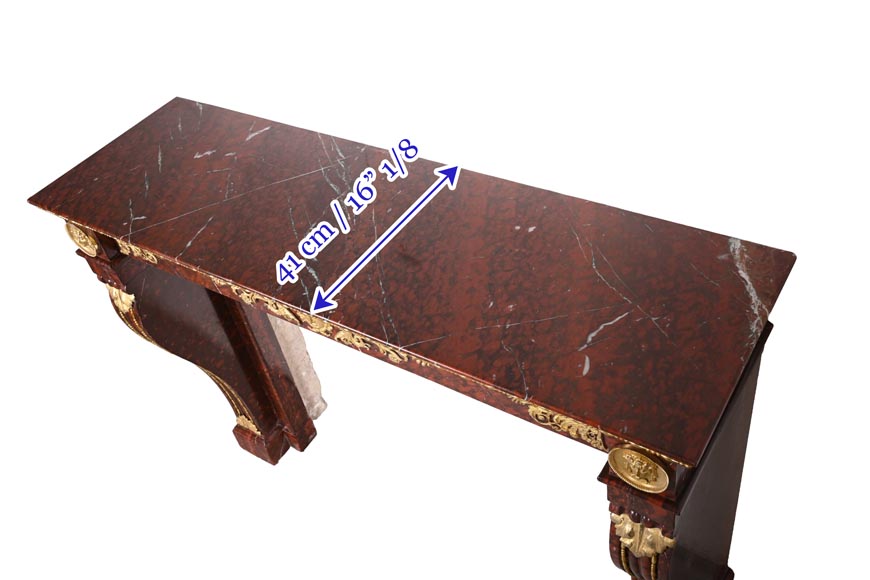 Cheminée Empire en marbre Rouge Griotte et bronzes dorés-12