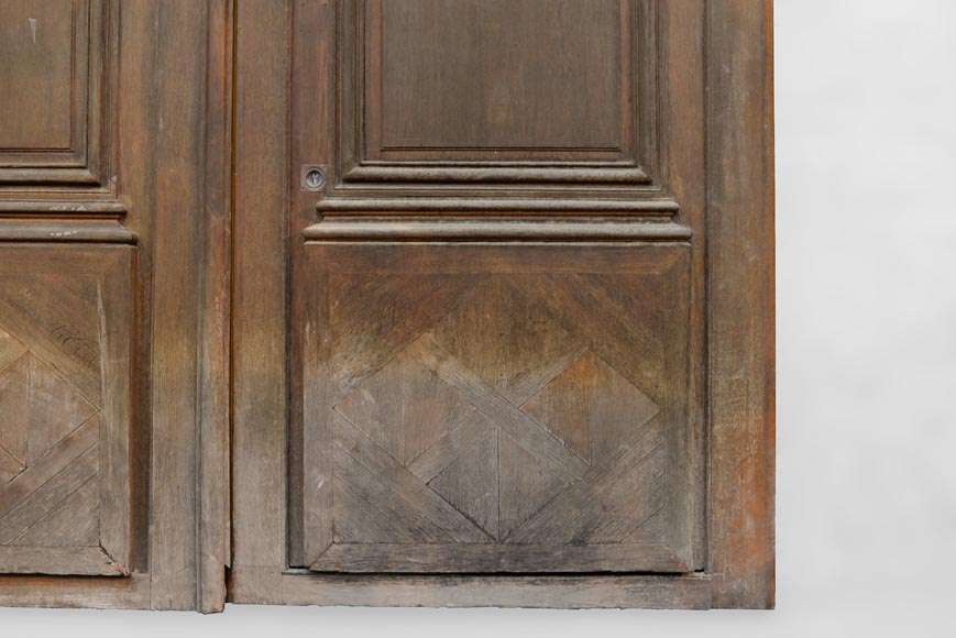 Importante et rare porte cochère d'immeuble Haussmannien en chêne, fin du XIXè siècle-6