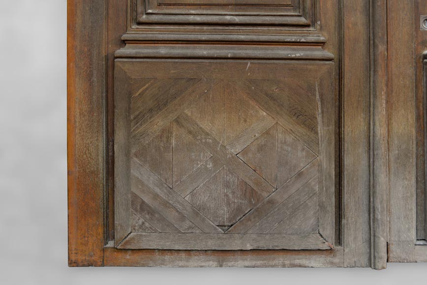 Importante et rare porte cochère d'immeuble Haussmannien en chêne, fin du XIXè siècle-7