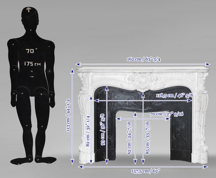 Cheminée de style Louis XV très sculptée en marbre de Carrare-14