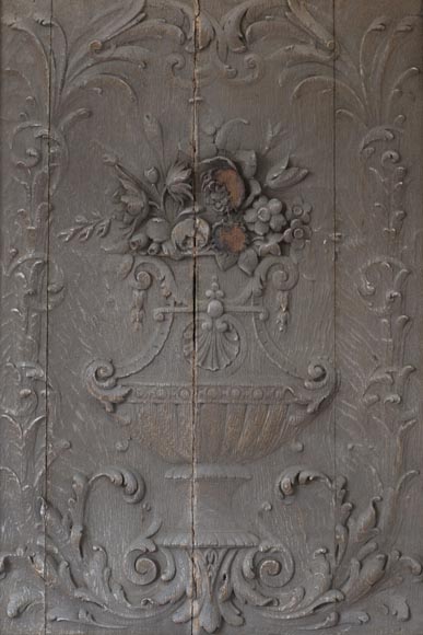Importante porte cochère en chêne sculpté de style Napoléon III-2