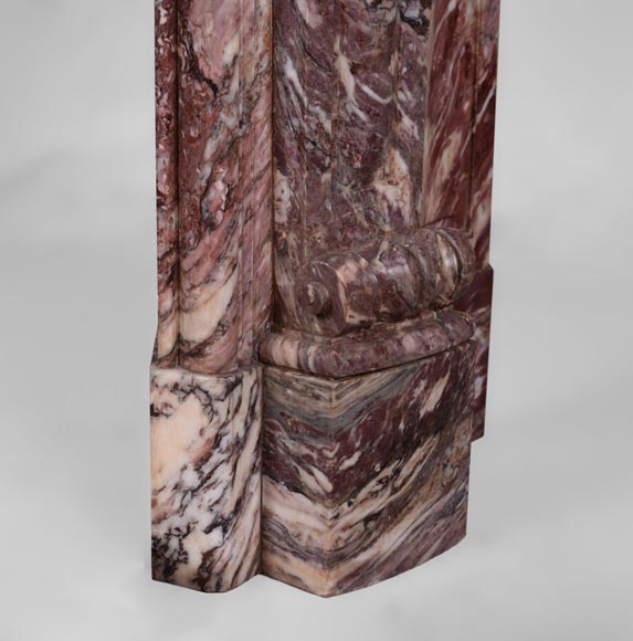 Exceptionnelle cheminée ancienne de style Louis XV en marbre Fleur de Pêcher à la large palmette-11