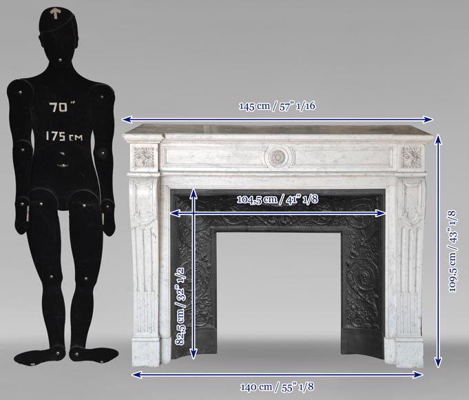 Cheminée de style Louis XVI à fleur de tournesol en marbre de Carrare-9