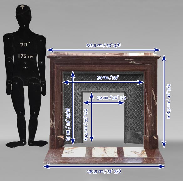 Cheminée de style Louis XIV à boudin en marbre Rouge Griotte-9