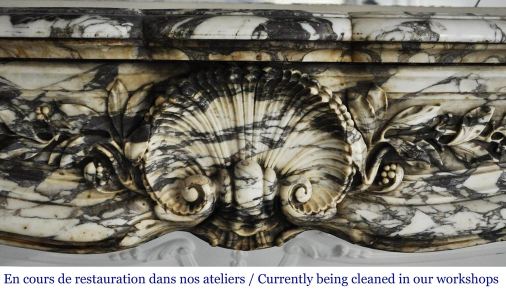 Cheminée ancienne de style Louis XV, en marbre Brèche Violette-1