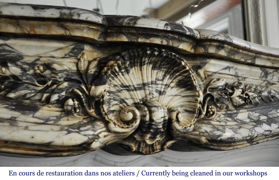 Cheminée ancienne de style Louis XV, en marbre Brèche Violette-2