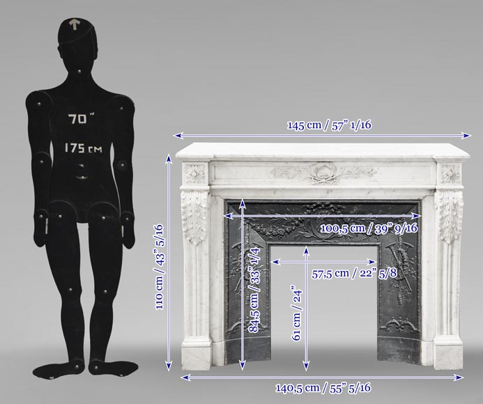 Cheminée de style Louis XVI décorée d'une couronne de laurier, en marbre de Carrare Cheminée de style Louis XVI décorée d'une couronne de laurier, en marbre de Carrare-10