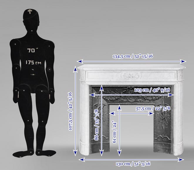 Cheminée de style Louis XVI en marbre de Carrare à coins arrondis Cheminée de style Louis XVI en marbre de Carrare à coins arrondis-11