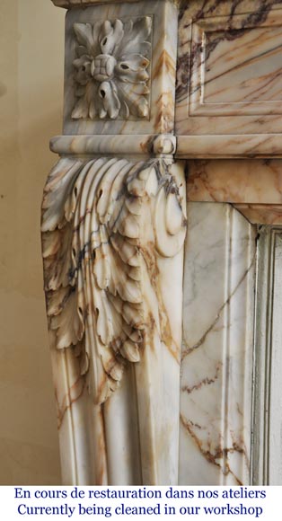 Cheminée ancienne de style Louis XVI, en marbre Skyros-4