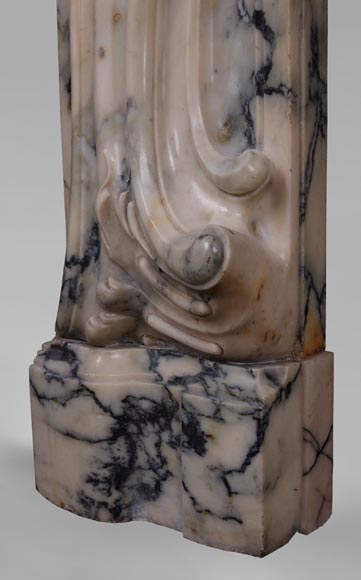 Cheminée ancienne de style Louis XV baroque en marbre Paonazzo-10