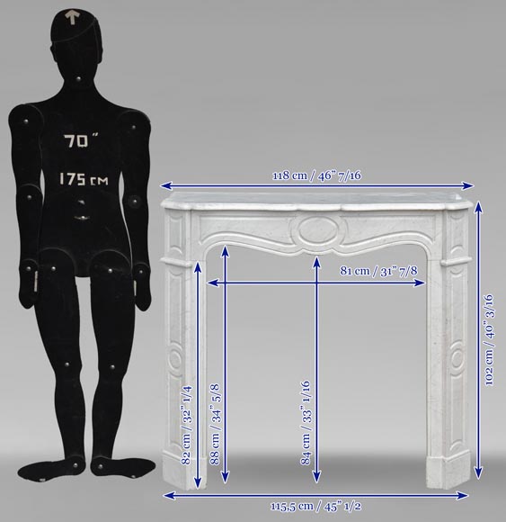 Petite cheminée de style Louis XV modèle Pompadour plate en marbre de Carrare-9