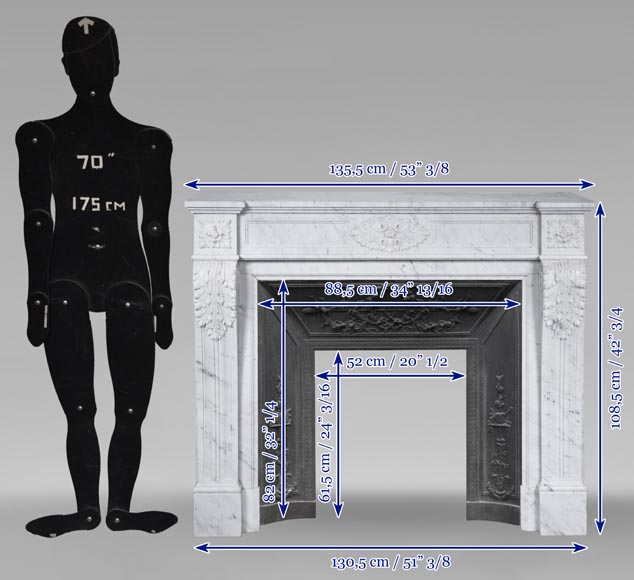 Cheminée de style Louis XVI en marbre de Carrare à feuille d'acanthe-10